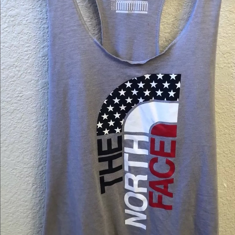 The north face red white and blue tank